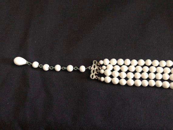 Vintage 4-Strand White Plastic Beaded Necklace - image 2