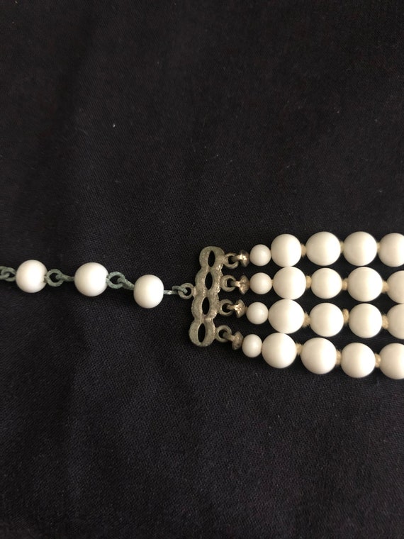 Vintage 4-Strand White Plastic Beaded Necklace - image 7