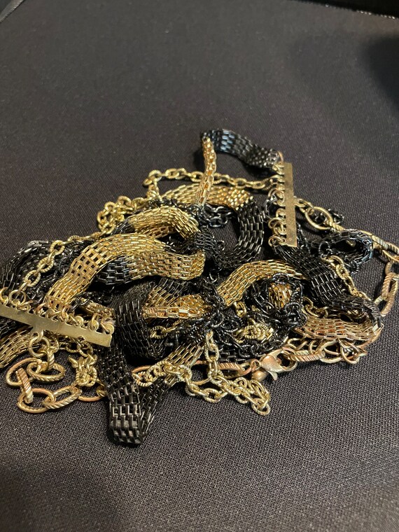 1970-1980 Two Toned Gun Metal & Gold Chain Link Mesh Bib Necklace View 4