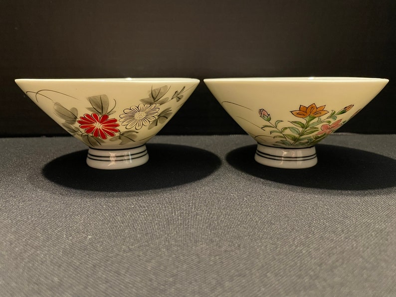 1950s Japanese Porcelain Rice Bowls Etsy