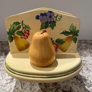 Vintage Wood Napkin Holder with Salt/Pepper Shakers