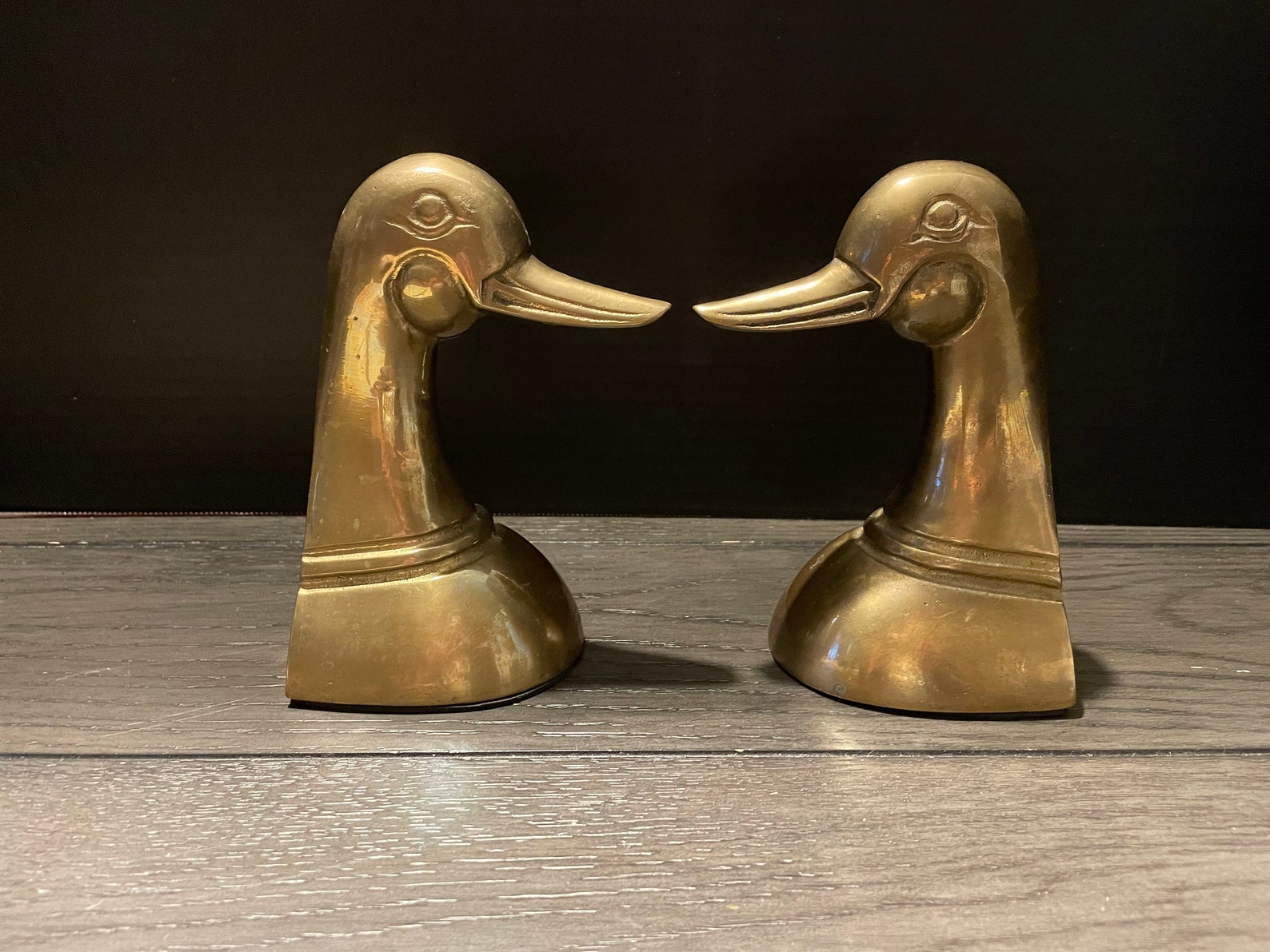 Vintage Brass Mallard Duck Head Bookends Etsy