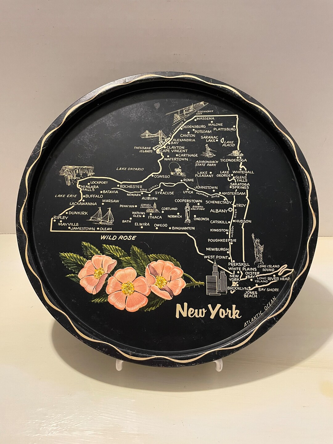 Vintage MCM Metal New York Tray Etsy