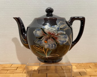 Vintage Brown Betty Redware Iridescent Lusterware Teapot