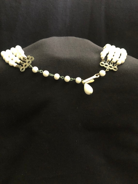 Vintage 4-Strand White Plastic Beaded Necklace - image 6