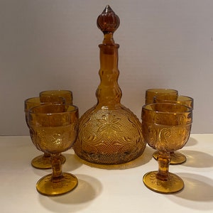 Vintage Tiara Indiana Amber Sandwich Glass Set