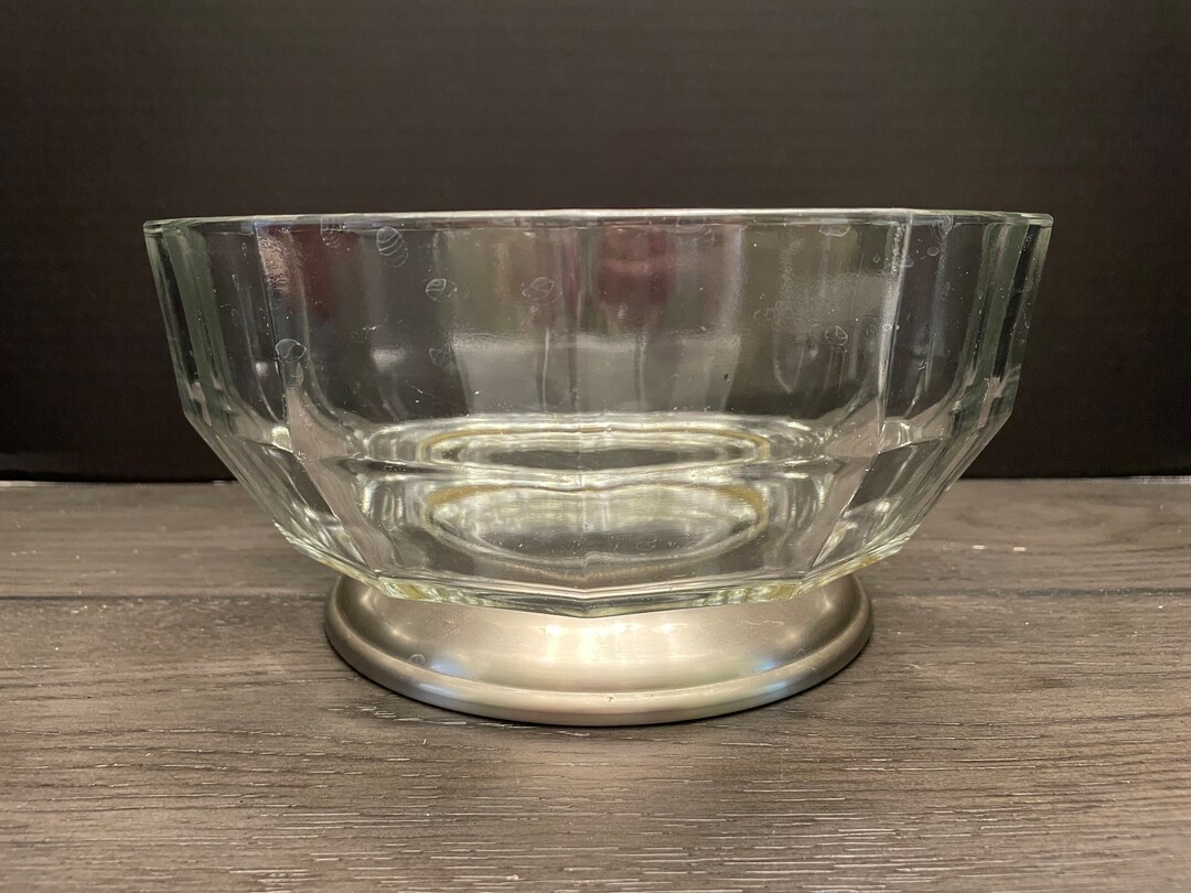 Vintage Glass Block Style Bowl With Silver Base Etsy