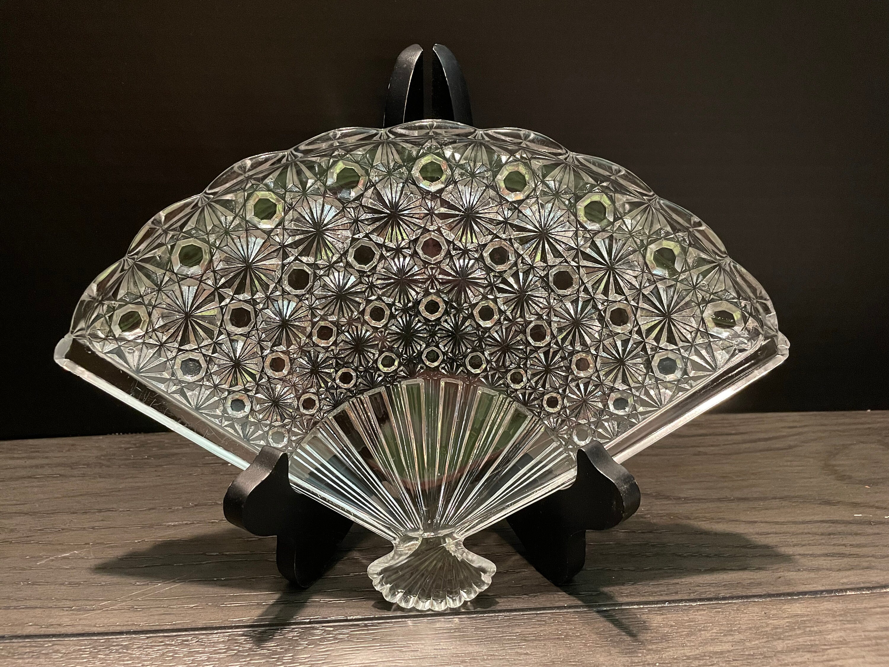 Vintage Glass Fan Shaped Dish Etsy