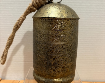 Vintage Handmade Etched Brass Color Large Cowbell