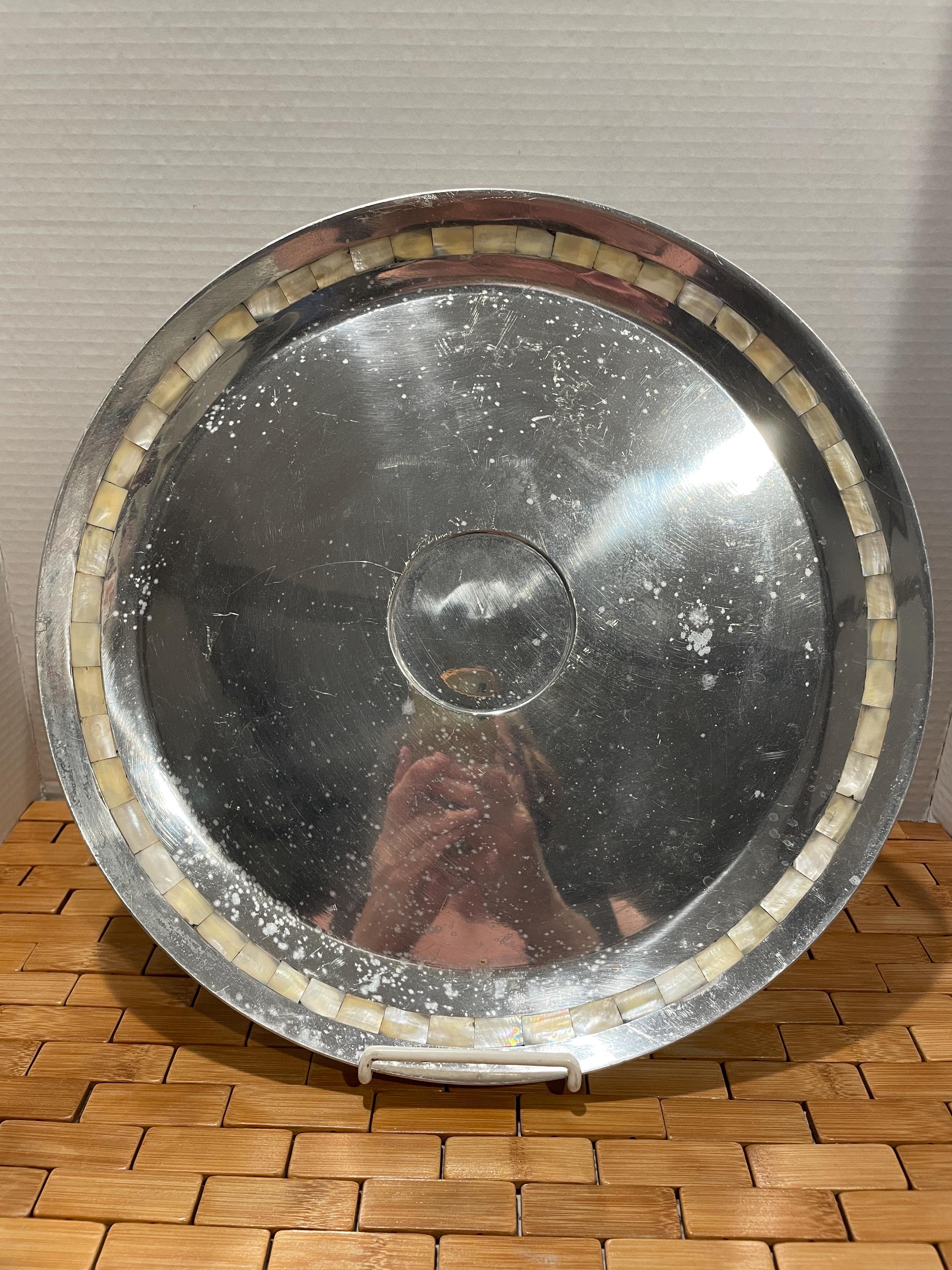 Vintage Silver Color Tray With Mother of Pearl Inlay by Towle
