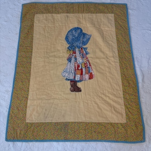 Vintage Handmade 70s Prairie Sun Bonnet Patchwork Calico Cottagecore HollyHobbie Vintage Holly Hobbie Doll, Patchwork Prairie Dress, Bonnet  main image 3