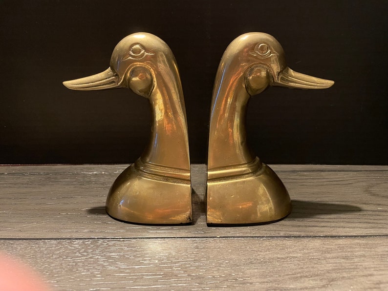 Vintage Brass Mallard Duck Head Bookends Etsy