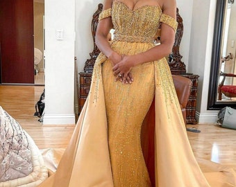 blue and gold mermaid dress