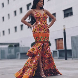 African kente long dress - African women clothing, Ankara prints