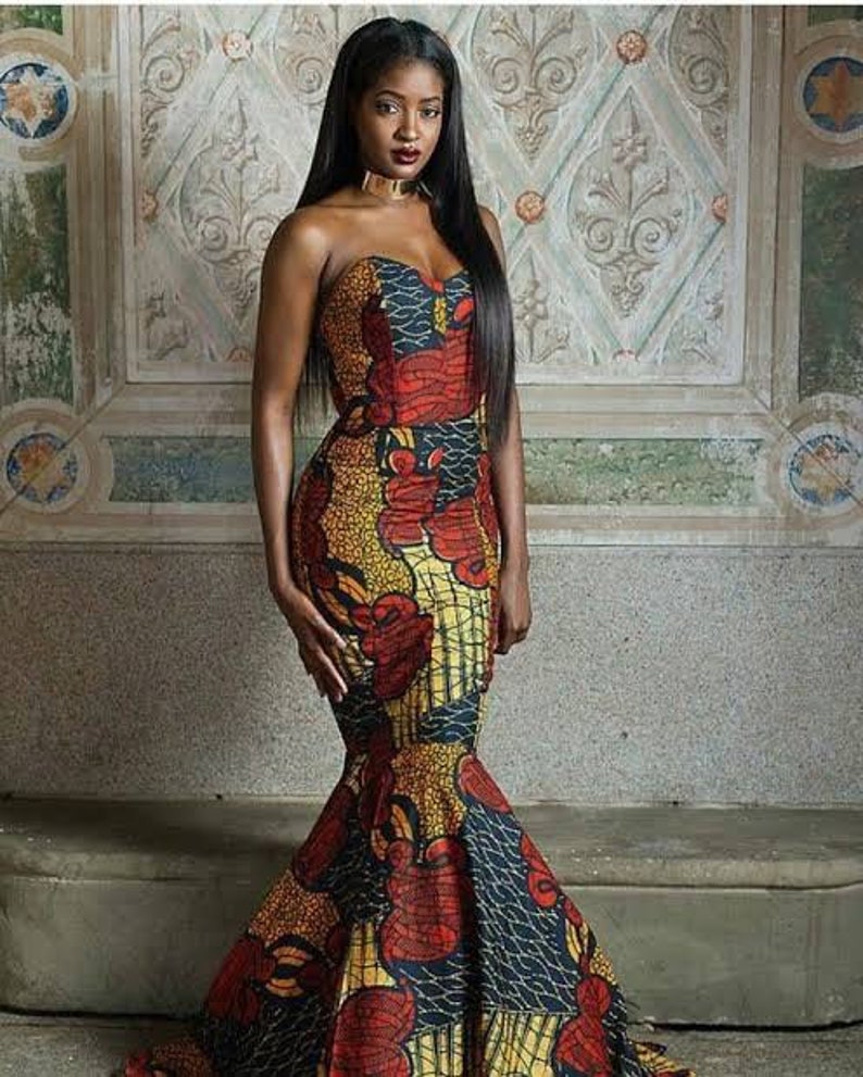 african print mermaid prom dress