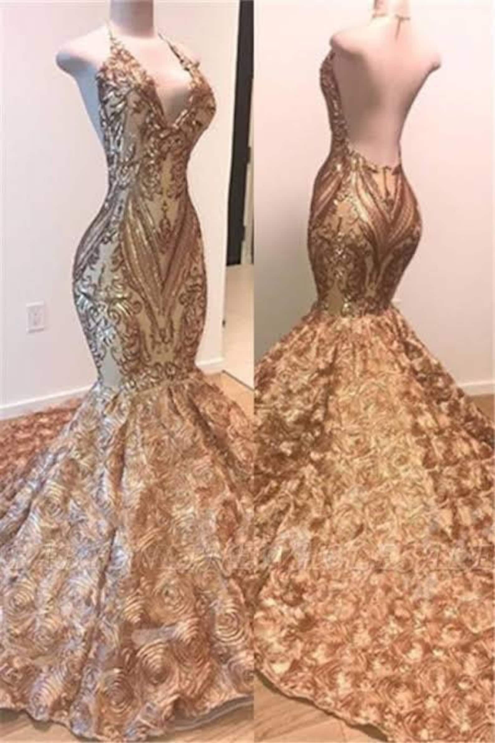 Long Gold dress wedding dress reception dress second Etsy