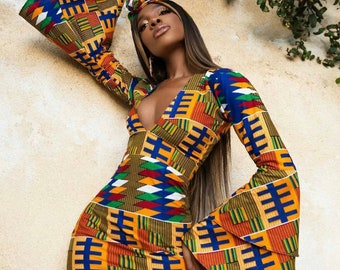 African mini dress, African women clothing, Ankara bell hand dress