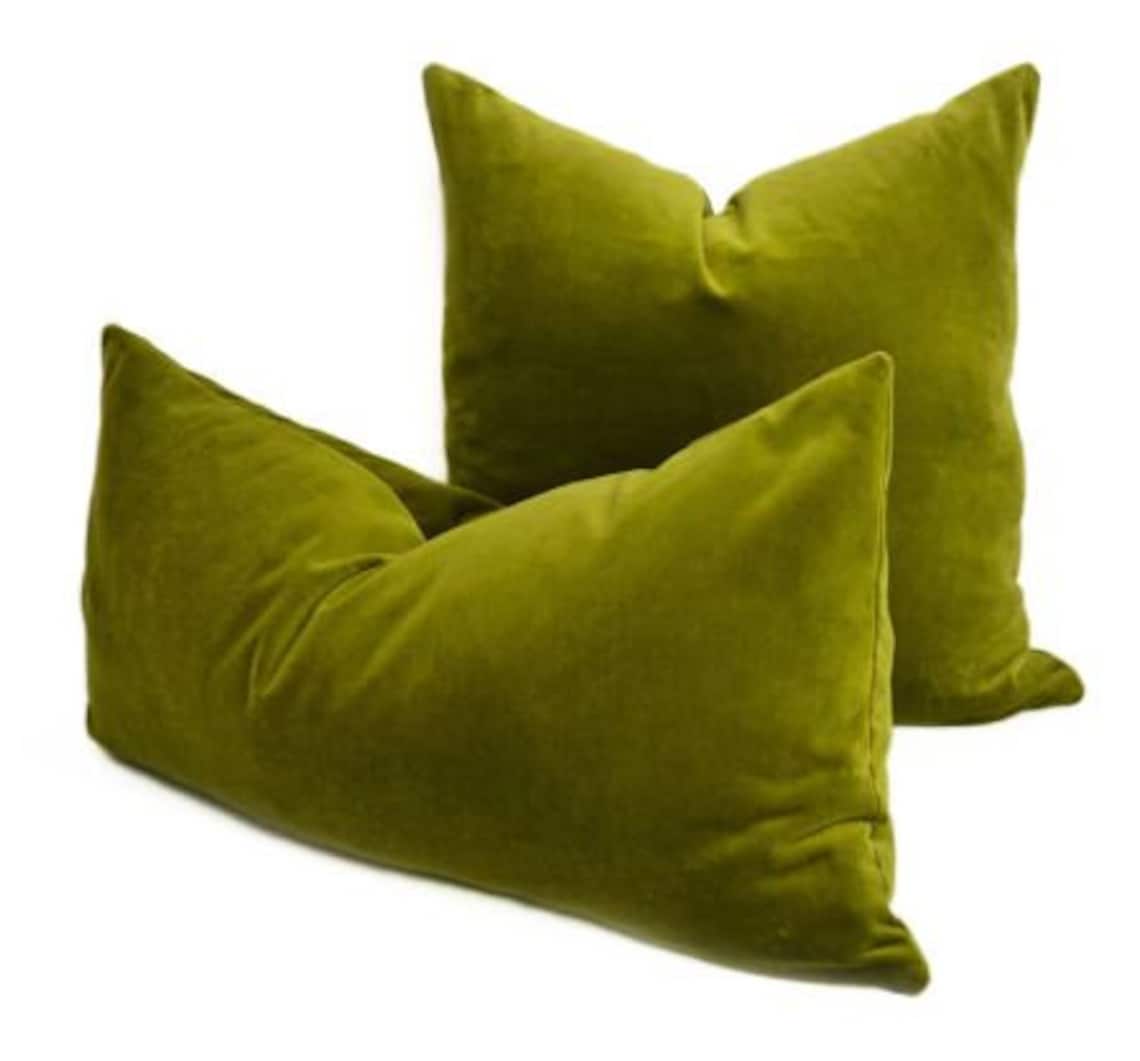 Olive Green Velvet Throw Pillow Green Pillow Velvet Pillow Etsy