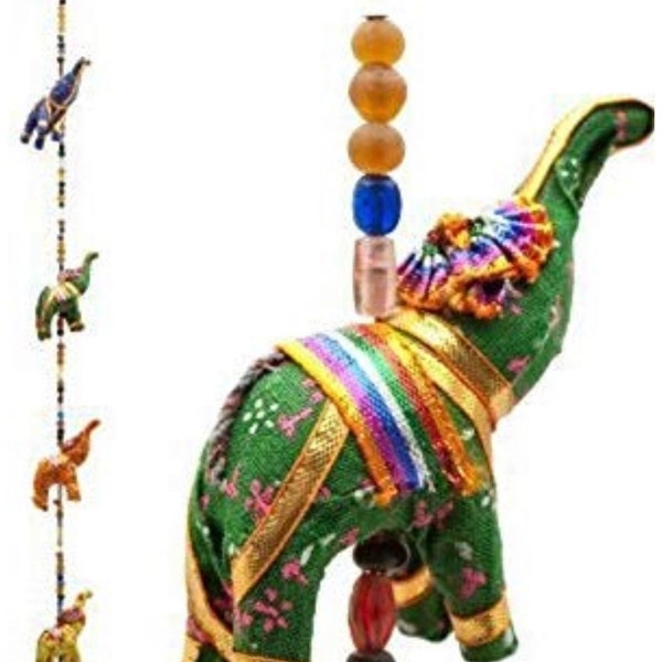 Indian Good Luck Charm Five Elephant Hanging Layer with a Door Hanging, Mobiles, Wall Hanging, Decorative Hanging 85 cm long chime Gemstones