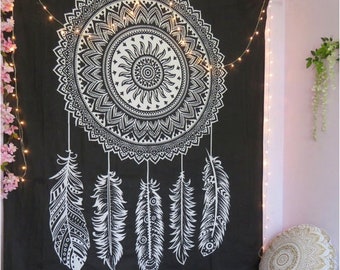 Queen Black Dreamcatcher Tapisserie Boho Wall Tapestry Hippie Decor Boho College Dortoir Wall Hanging Bedspread Beach Throw Picnic Blankets