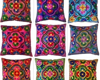 Kashmiri Cushion Covers Suzani Wool Indian Embroidered Mirrors Boho Case 40x 40 Centimetres Square UK Seller Bohemian Takiya