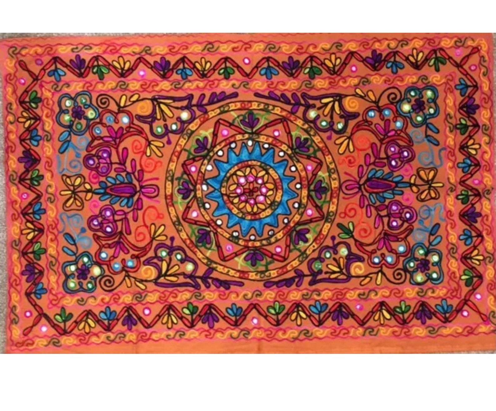 Rectangle Art Sequinned Indian Wall Hanging Tapestry Woollen Etsy