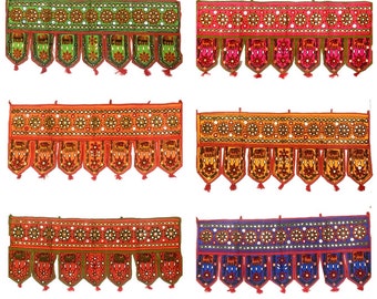 Indian Tapestry Bohemian Door/Window Valance with Hook 3 Slots Needle Work Wall Hanging Decor Glass Mirror Toran Vintage Tribal Boho Gypsy