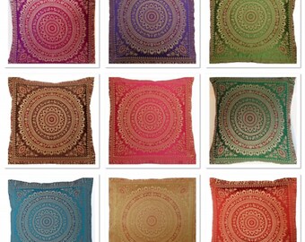 40 x 40 cm Bohemian Indian Mandala Cushion Cover, Banarasi Art Silk Brocade Suzani Accent Home Decorative Boho Pillow Case 16"x16" UK STOCK