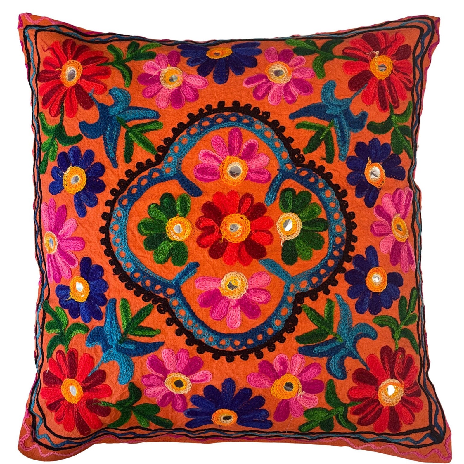 Kashmiri Cushion Covers Suzani Wool Indian Embroidered Mirrors Etsy UK