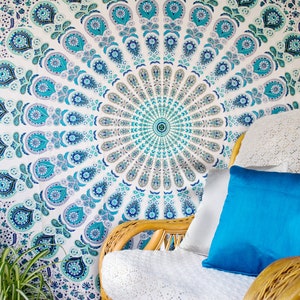 Blue Turquoise Indian Tapestry Wall Hanging Queen Size - Etsy UK