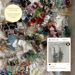 Handmade Crystal Chip Earrings | 49 Types | Gold + Silver | Aquamarine + Amethyst  + Peridot + Ametrine + Malachite + More - Handmade