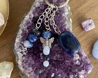 Sodalite Keyrings - Handmade with Sodalite + Blue Lace Agate