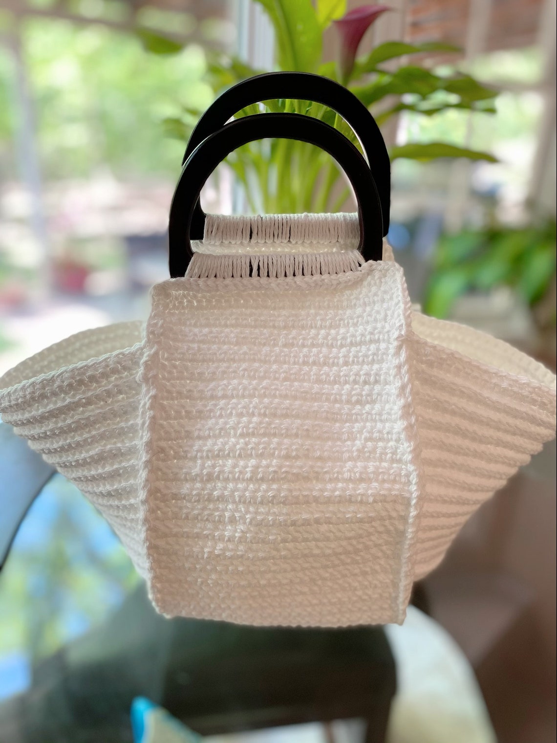 Crochet Handbag With Wood Handle Reversible - Etsy