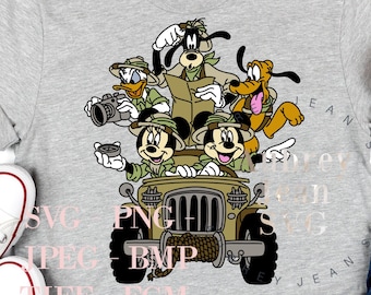 Safari Fab 5 Mickey Minnie Goofy Donald Pluto Design *SVG* PNG Dxf Sublimation Cricut Silhouette Cutting Machine Animal Kingdom DisneyWorld