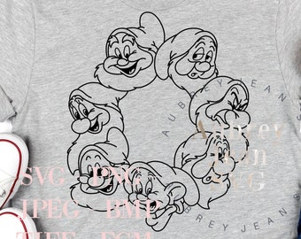 Snow White 7 Dwarfs Circle Design *SVG* PNG Dxf Sublimation *Cricut* Silhouette Cutting Machine Walt DisneyWorld Dopey Grumpy Doc Mine Train