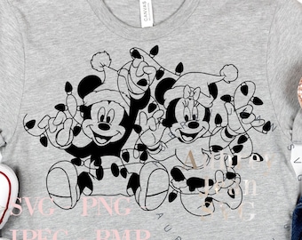 Mickey Minnie kerstverlichting ontwerp * SVG * PNG DXF sublimatie Cricut Silhouette Studio snijmachine Mickeys Very Merry Christmas Party