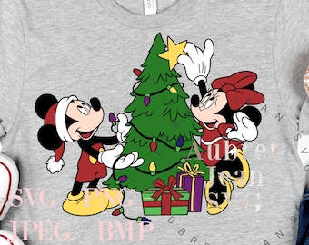Mickey Minnie Tree Decorating Design *SVG* PNG Sublimation Cricut Silhouette Studio Cutting Machine MVMCP Mickeys Very Merry Christmas Party