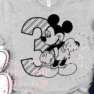 3e anniversaire Mickey 3 Design * SVG * PNG Dxf sublimation * Cricut * Silhouette machine de découpe Walt DisneyWorld Disneyland Minnie bébé garçon fille