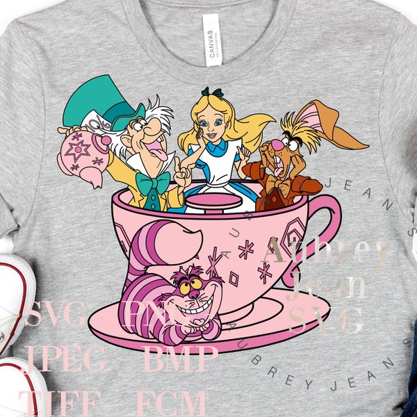 Alice in Wonderland Mad Tea Party Teacups Design *SVG PNG Dxf Sublimation Cricut Silhouette Cutting Machine Hatter White Rabbit Cheshire Cat