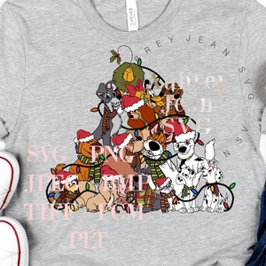 Christmas Dogs Tree Design *Sublimation* PNG Dxf Heat Transfers Print to Cut DTG Dtx Pluto 101 Dalmatians Lady and the Tramp Dug Iron On