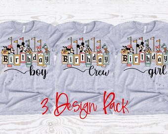 Birthday Crew 3 Pack Design *SVG* PNG Sublimation *Cricut* Silhouette Cutting Machine Epcot Mickey Birthday Girl Boy Disneyland DisneyWorld