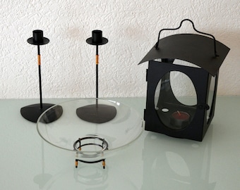 Juego de portavelas | Hierro y vidrio | Farol de vela | Juego decorativo