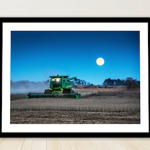 John Deere Tractor Photography Super Moon Fine Art Michigan Farm Prints Autumn Combining