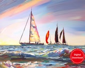 Digital Oil Painting Digital Download Sailboats Lake Michigan St. Joseph, Mi Fine Art