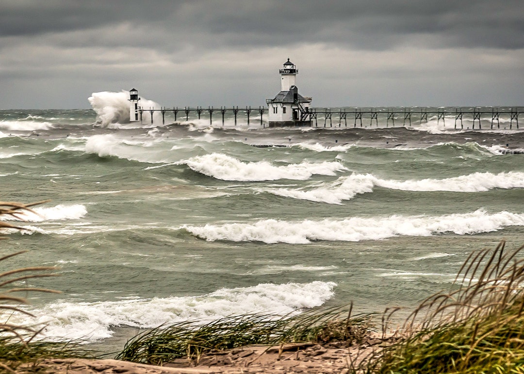 St. Joseph Lighthouse Restored in 2016, Windy Waves Lake Michigan ...