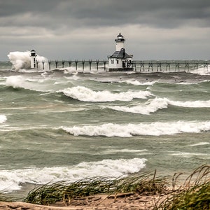 St. Joseph Lighthouse Restored in 2016, Windy Waves Lake Michigan Photography