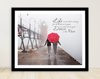 St. Joseph Lighthouse Print, Red Umbrella, Inspirational Quote