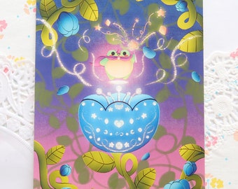 Impression d'art grenouille mignonne, art magique kawaii, oeuvre d'art magique