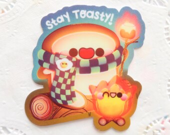 Autocollant mignon nourriture, autocollants de toasts kawaii, autocollant de camping découpé, papeterie Restez au chaud