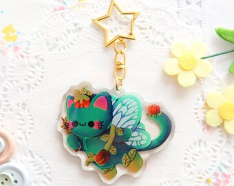 Joli porte-clés en acrylique, porte-clés chat kawaii, breloque fée en acrylique